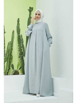 Modal A Pileli Elbise Açık Gri