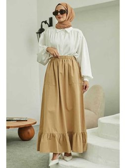 Parça Boya Lastikli Etek Bej