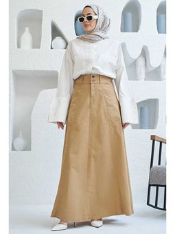 Parça Boyalı Mevlana Etek Bej
