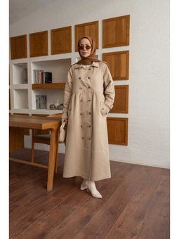 Reglan Kollu Süs Pileli Lens Ceket Bej