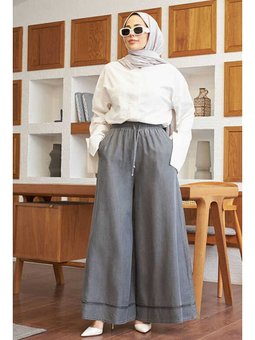 Tensel Lastikli Bol Paça Pantolon Gri