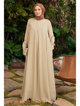 Tensel Parça Boya Elbise Bej