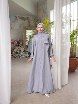 Gri Medine İpeği Şallı Namaz Elbise