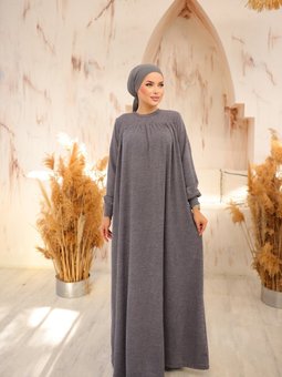 Gri Robalı Tokalı Elbise