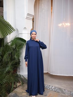 Lacivert Yandan Büzgülü Örme Elbise