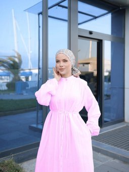 Pembe Omuz Büzgülü Müslin Ferace