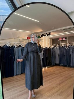 Gümüş Beli Büzgülü Süet Kumaş Elbise