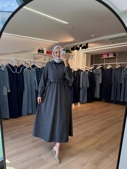 Gümüş Yanları Bağlamalı Yelekli Süet Elbise