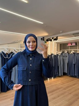 Lacivert Kargo Cepli Yelekli Elbise Yelek Takım