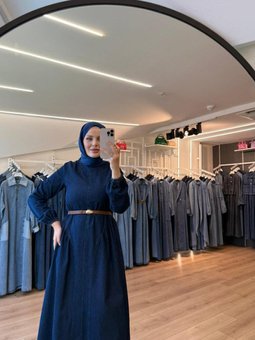 Lacivert Prenses Etekli Denim Kot Elbise