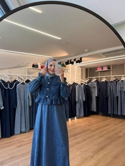 Mavi Fırfır Detaylı Jile Ceket İkili Takım