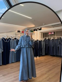 Mavi Fırfır Detaylı Jile Ceket İkili Takım