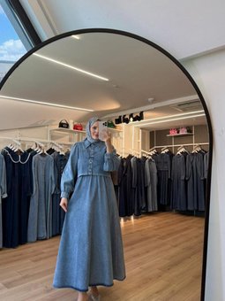 Mavi Gömlek Yaka Düğmeli Ceketli Jile Ceket İkili Takım