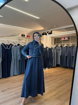 Mavi Kargo Cepli Yelekli Elbise Yelek İkili Takım