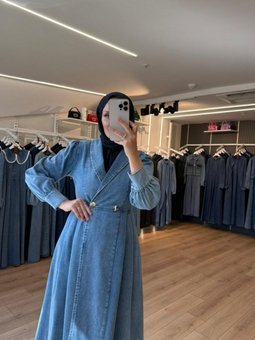 Mavi Kruvaze Yaka Çift Düğmeli Denim Kot Kap Pardesü