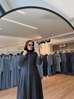 Siyah Dalga Dikişli Kapişonlu Denim Kap Pardesü