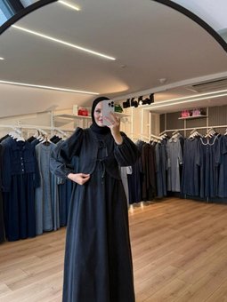 Siyah Önden Kurdale Bağlamalı Kumaş Kot Elbise