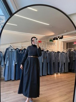 Siyah Prenses Etekli Denim Kot Elbise