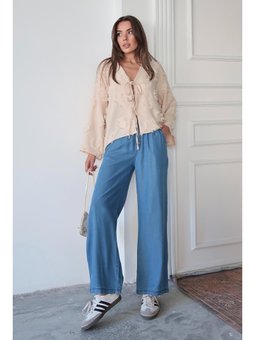 Beli Bağcıklı Rahat Kesim Liyosel Mavi Pantolon