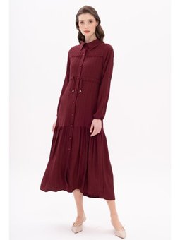 Beli Büzgülü Fisto Detaylı E Elbise Bordo