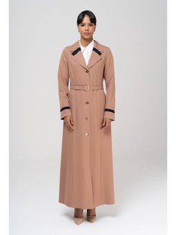 Erkek Yaka Punto Ve Kemer Detaylı Astarlı Pardesü Kamel