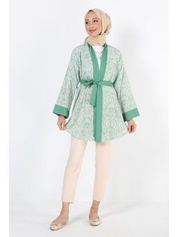 2121_desenli Beli Kuşaklı Kimono