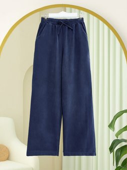 Beli Lastikli Bağcık Detaylı Cepli Bol Paça Tensel Laci Pantolon