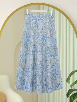 Beli Lastikli Etnik Desen Kloş Bebe Mavi Etek