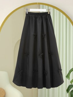 Beli Lastikli Fiyonk Detaylı Poplin Siyah Etek