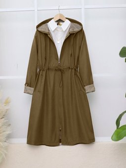 Beli Lastikli Kolu Katlamalı Taba Kapüşonlu Trenckot