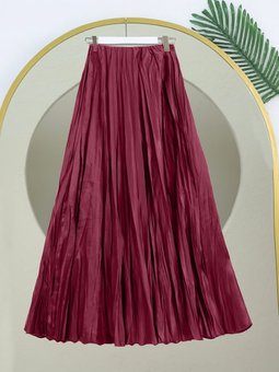 Beli Lastikli Saten Kraş Bordo Etek