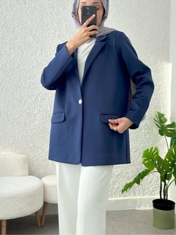 Cepli Tek Düğmeli Likralı Laci Ceket