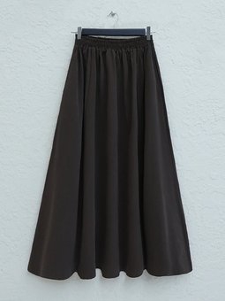 Çift Cepli Tensel Kumaş Kloş Kahve Etek