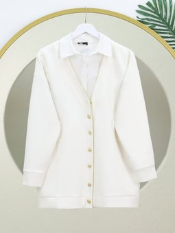 Düğmeli Biyeli Osyho Beyaz Hırka