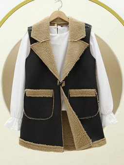 İçi Kuzu Peluş Çift Cepli Vizon Yelek