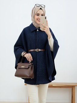 Laci Tek Düğmeli Beli Kemerli Sakallı Panço