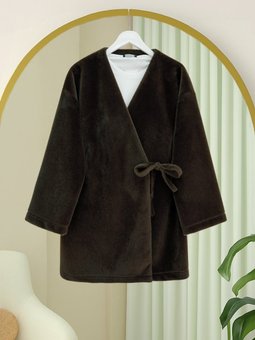 Yandan Bağlamalı Kürklü K. Kahve Ceket