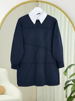 Yuvarlak Yaka Çimalı Yırtmaçlı Salaş Penye Laci Tunik