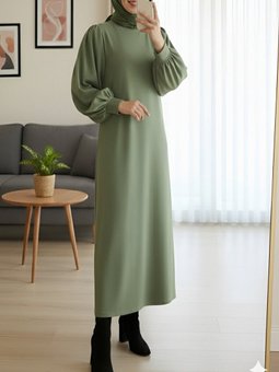 Yuvarlak Yaka Uzun Oysh Çağla Y. Elbise