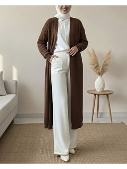 Zikzak Desenli Uzun Triko K. Kahve Hırka