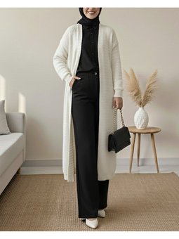 Zikzak Desenli Uzun Triko Taş Hırka