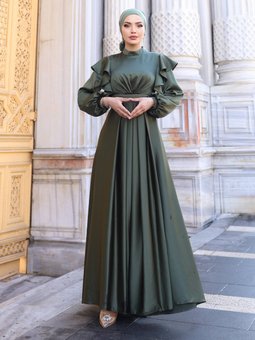 Berrak Haki Abiye Elbise