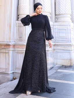 Lavanta Siyah Abiye Elbise