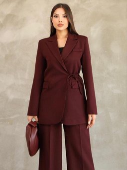 Bordo Blazer Yandan Bağlamalı Şık Ve Rahat Ceket