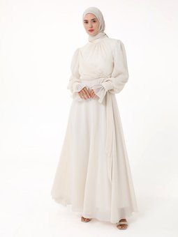 Yoryo Şifon Ekru Abiye Elbise