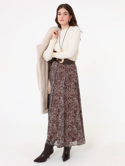 Baskılı Şifon Kahverengi Desenli Etek