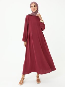 Büzgü Detaylı Bol Kesim Aerobin Mürdüm Elbise