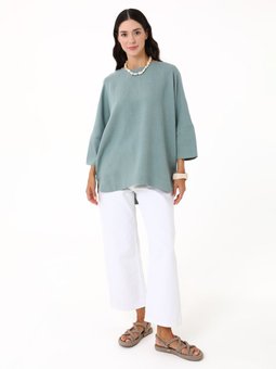 Mint Yeşili Keten Rahat Kalıp Tunik