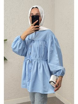Bebe Mavisi Büzgülü Bağcıklı Tunik