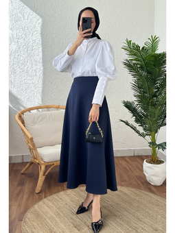 Puf Scuba Kloş Lacivert Etek